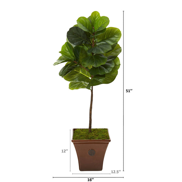 51” Fiddle Leaf Artificial Tree in Brown Planter (Real Touch)