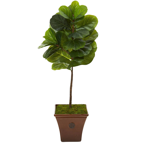 51” Fiddle Leaf Artificial Tree in Brown Planter (Real Touch)