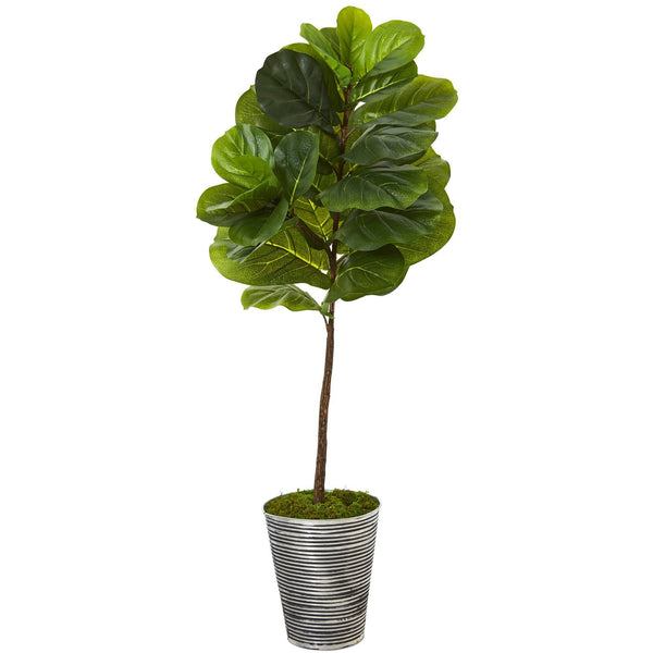 51” Fiddle Leaf Artificial Tree in Decorative Tin Planter (Real Touch)