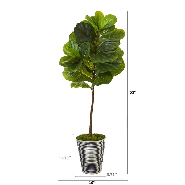 51” Fiddle Leaf Artificial Tree in Decorative Tin Planter (Real Touch)