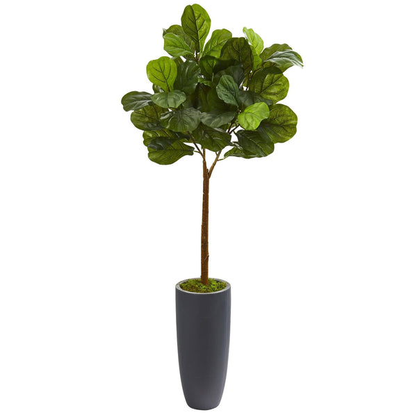 51” Fiddle Leaf Artificial Tree in Gray Planter (Real Touch)
