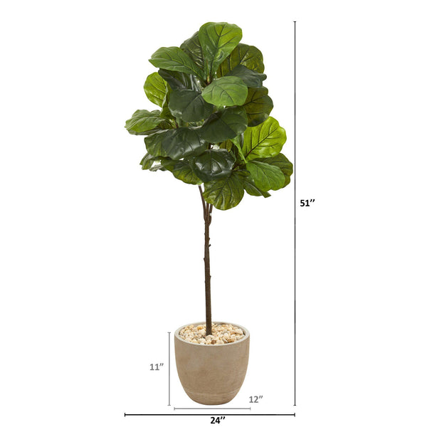 51” Fiddle Leaf Artificial Tree in Sandstone Planter (Real Touch)