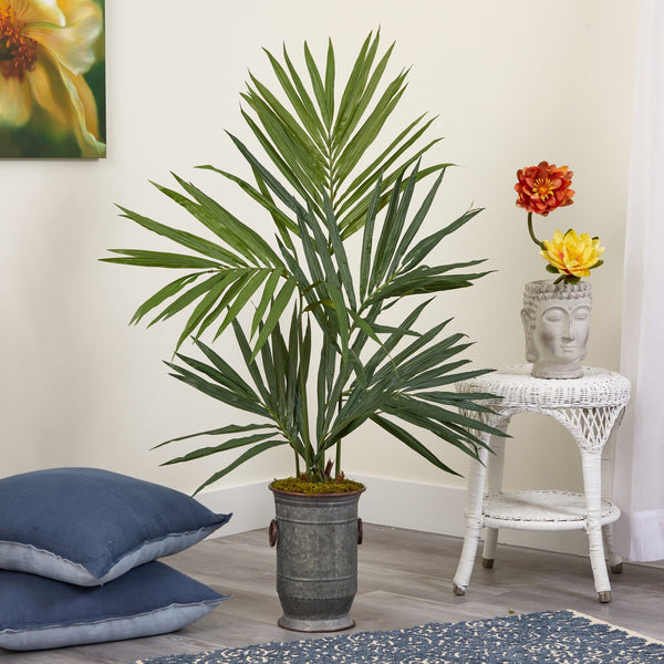 51” Kentia Artificial Palm Tree in Vintage Metal Planter