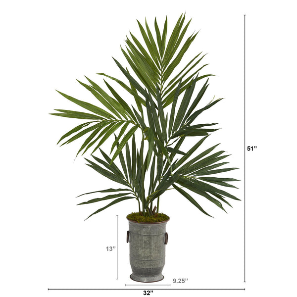 51” Kentia Artificial Palm Tree in Vintage Metal Planter