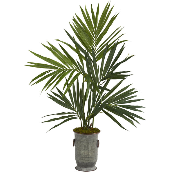 51” Kentia Artificial Palm Tree in Vintage Metal Planter