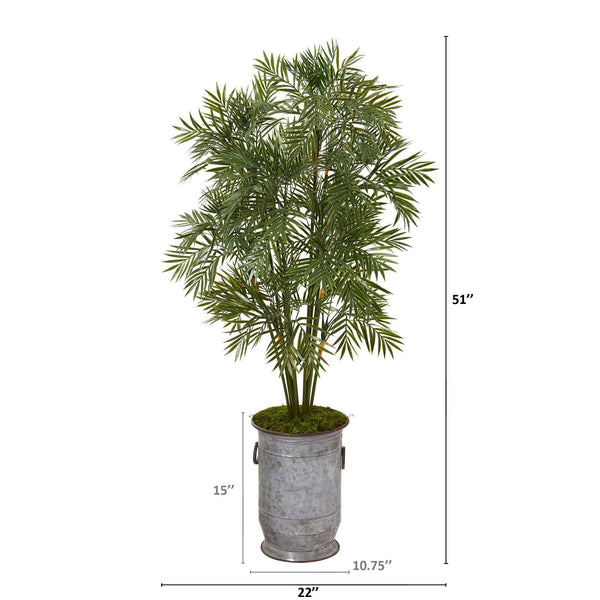 51” Parlor Palm Artificial Tree in Vintage Metal Planter