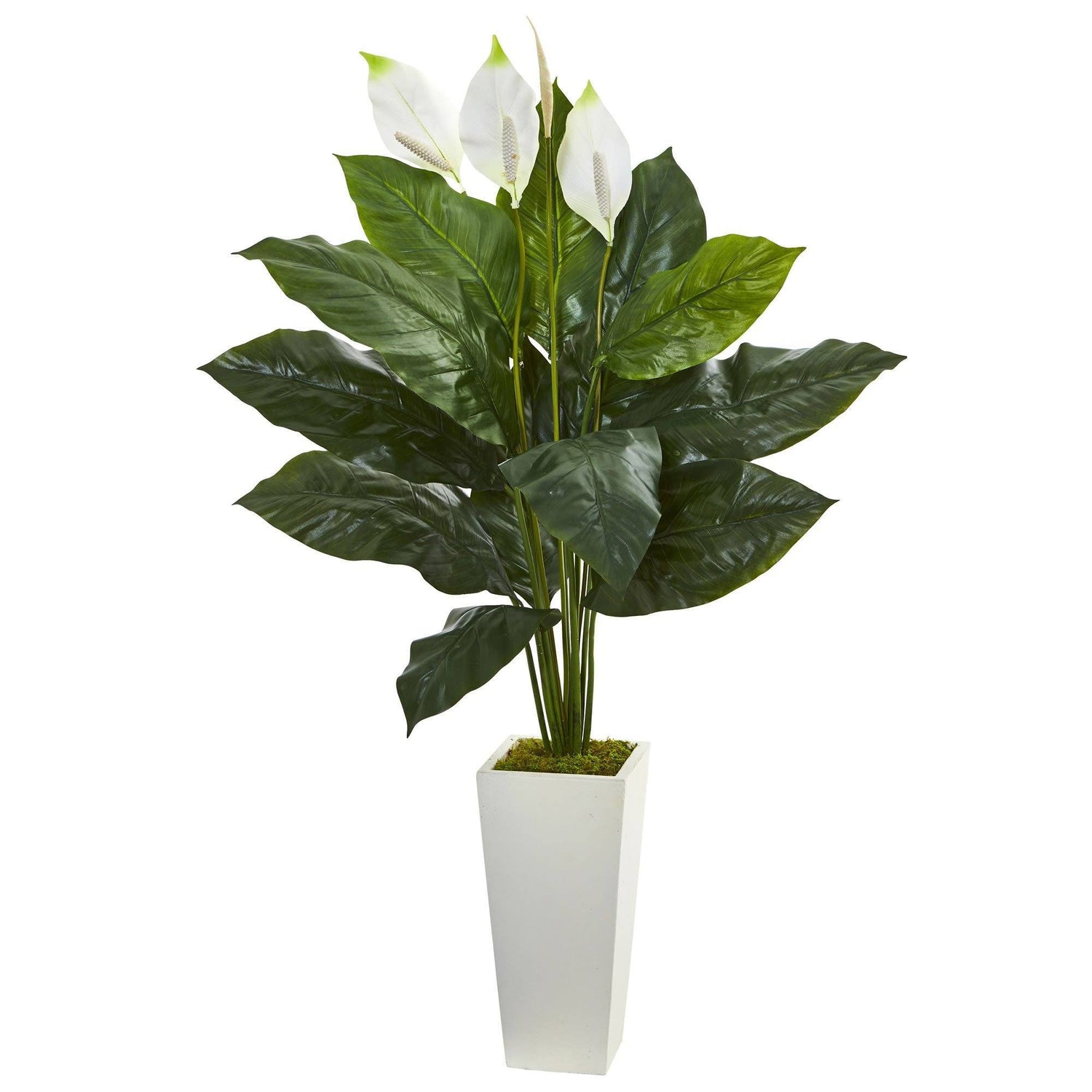 51” Spathiphyllum Artificial Plant in White Tower Planter