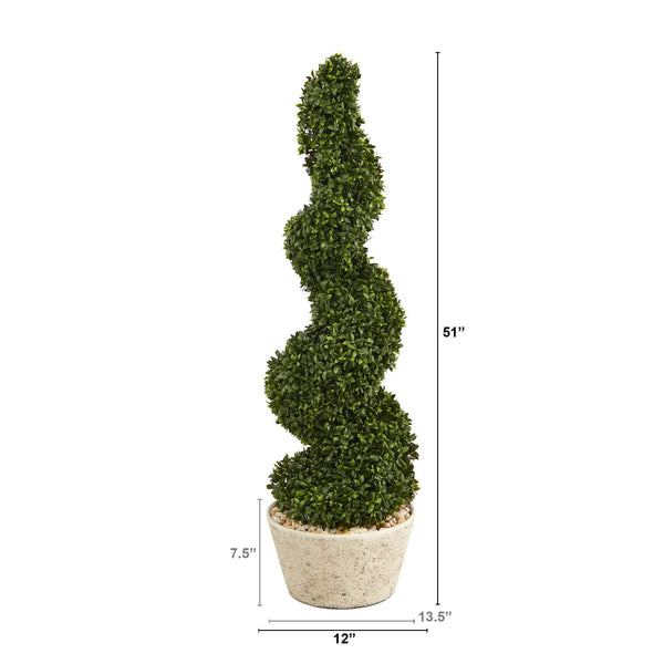 51” Spiral Hazel Leaf Artificial Topiary Tree in White Planter (Indoor/Outdoor)