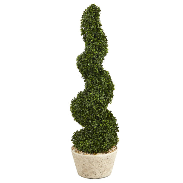 51” Spiral Hazel Leaf Artificial Topiary Tree in White Planter (Indoor/Outdoor)