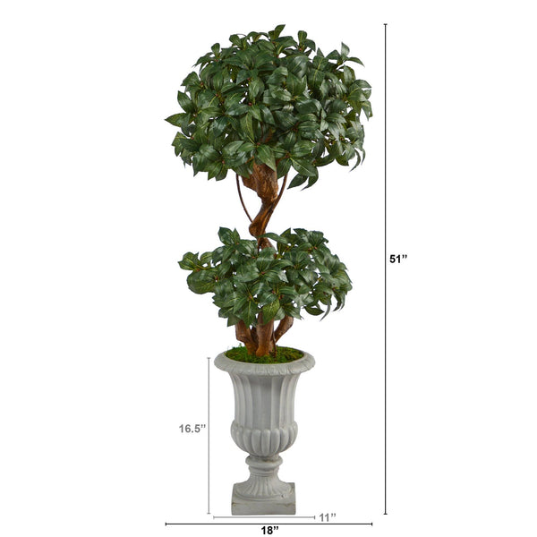 51” Sweet Bay Double Ball Topiary Artificial Tree in Decorative Urn