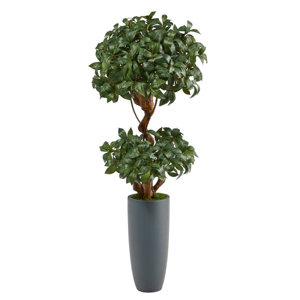 51” Sweet Bay Double Ball Topiary Artificial Tree in Gray Planter