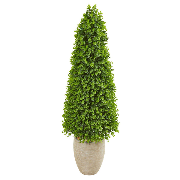 52” Eucalyptus Topiary Artificial Tree in Sand Colored Planter (Indoor/Outdoor)