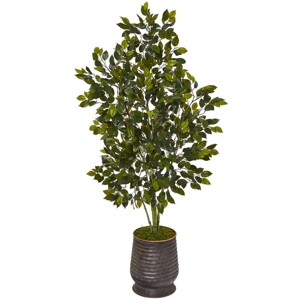 52” Ficus Artificial Tree in Ribbed Metal Planter