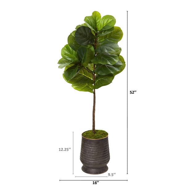 52” Fiddle Leaf Artificial Tree in Ribbed Metal Planter (Real Touch)