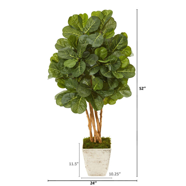 52” Fiddle Leaf Fig Artificial Tree in Country White Planter