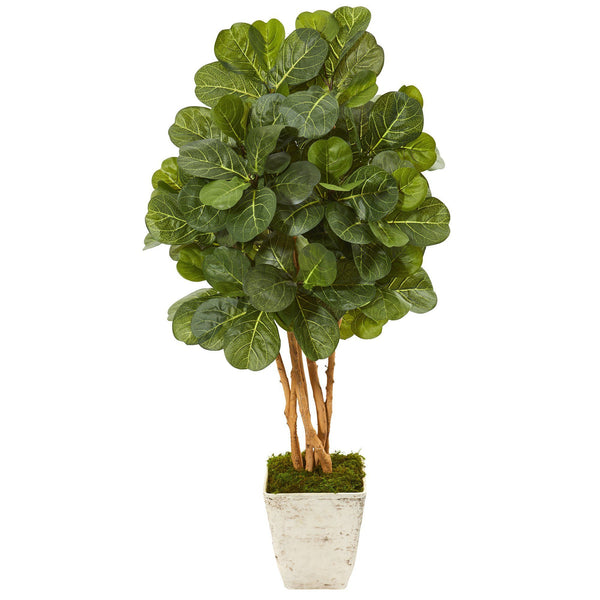52” Fiddle Leaf Fig Artificial Tree in Country White Planter