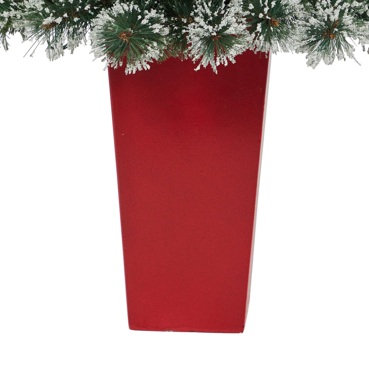 52” Frosted Swiss Pine Artificial Christmas Tree with 100 Clear LED Lights and Berries in Red Tower Planter