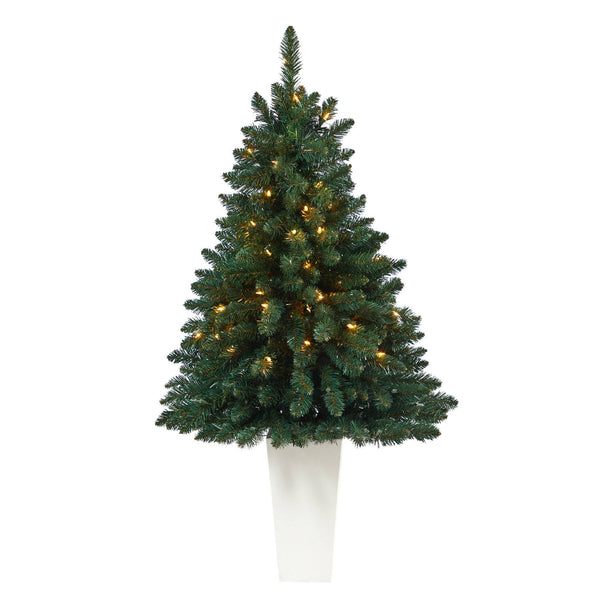 52” Northern Rocky Spruce Artificial Christmas Tree with 100 Clear Lights and 322 Bendable Branches in Tower Planter