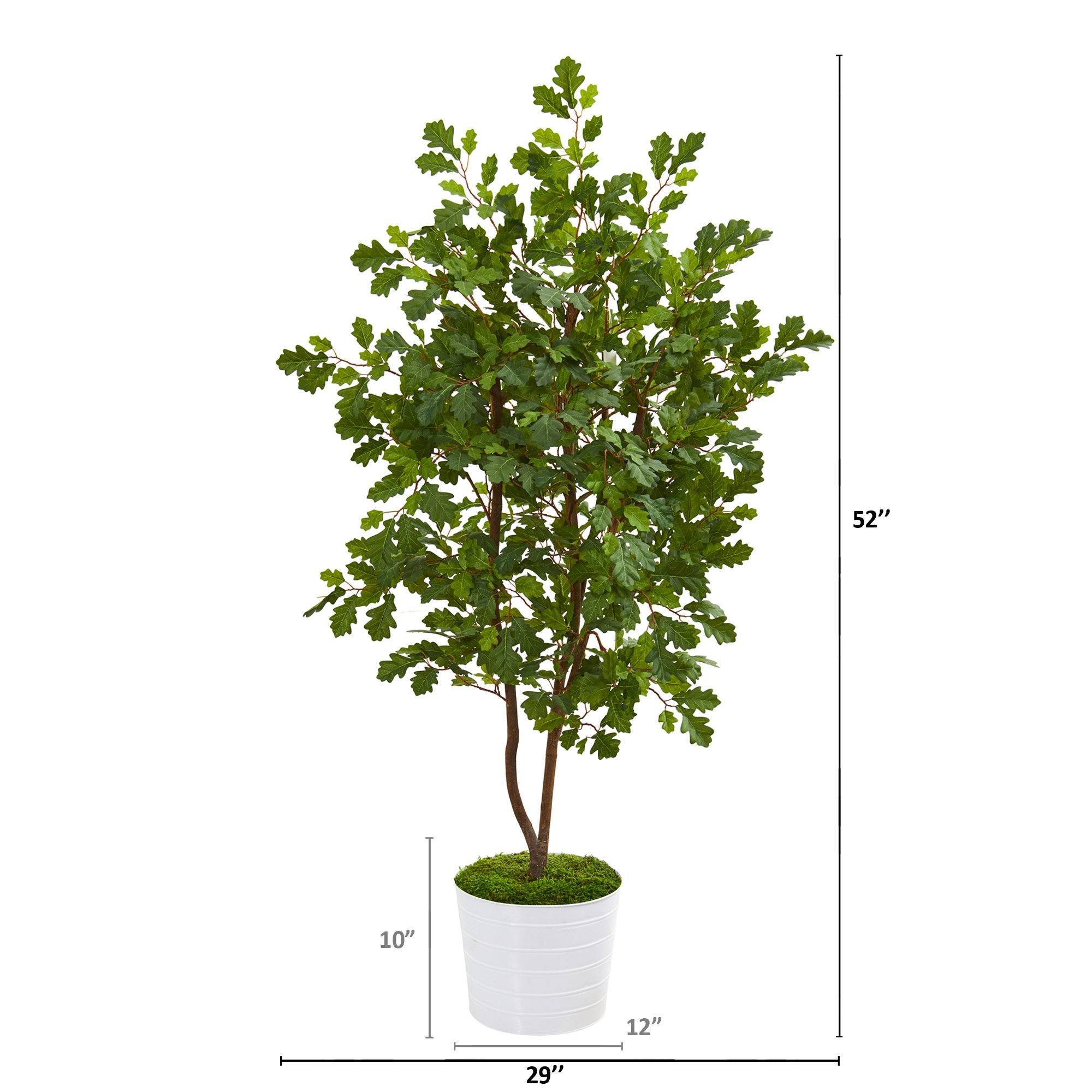52” Oak Artificial Tree in White Tin Planter | Nearly Natural