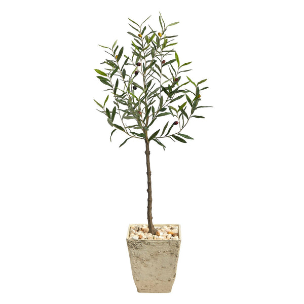 52” Olive Artificial Tree in Country White Planter