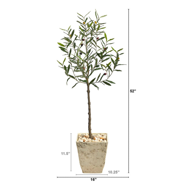 52” Olive Artificial Tree in Country White Planter