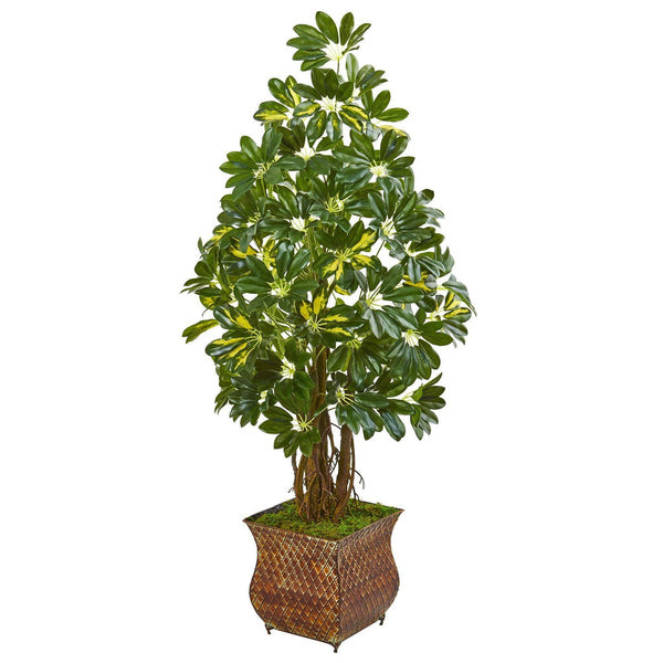 52” Schefflera Artificial Tree in Brown Metal Planter