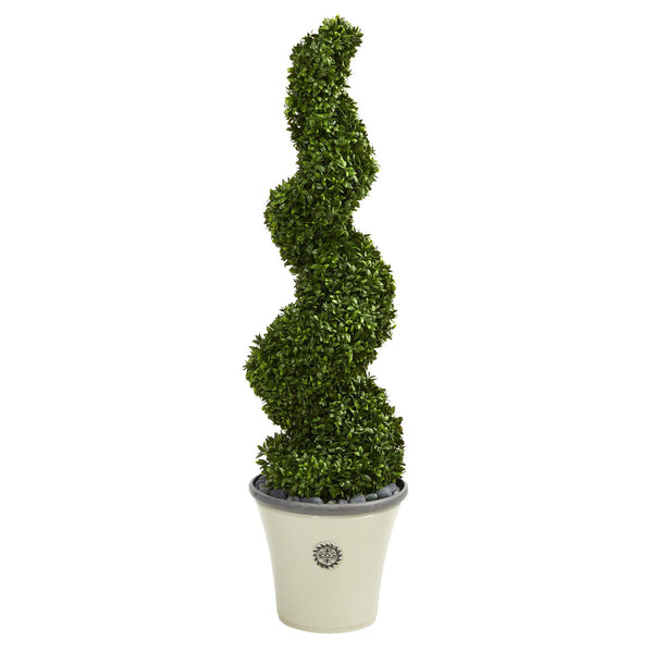 52” Spiral Hazel Leaf Artificial Topiary Tree in Decorative Planter (Indoor/Outdoor)