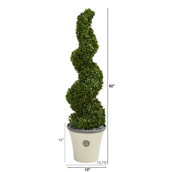 52” Spiral Hazel Leaf Artificial Topiary Tree in Decorative Planter (Indoor/Outdoor)