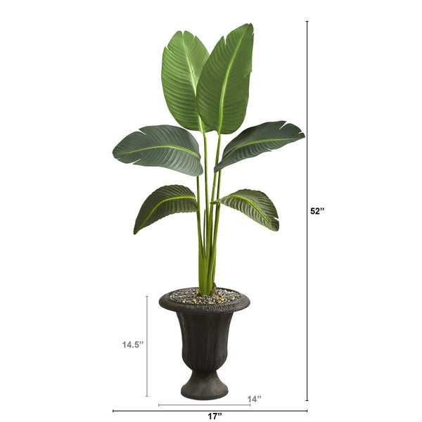 52” Traveler’s Palm Artificial Plant in Charcoal Urn (Real Touch)