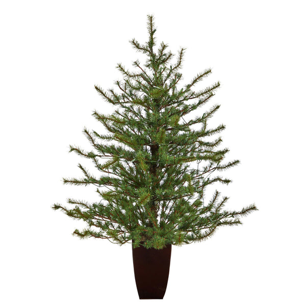 52” Vancouver Mountain Pine Artificial Christmas Tree with 100 Clear Lights and 374 Bendable Branches in Bronze Metal Planter