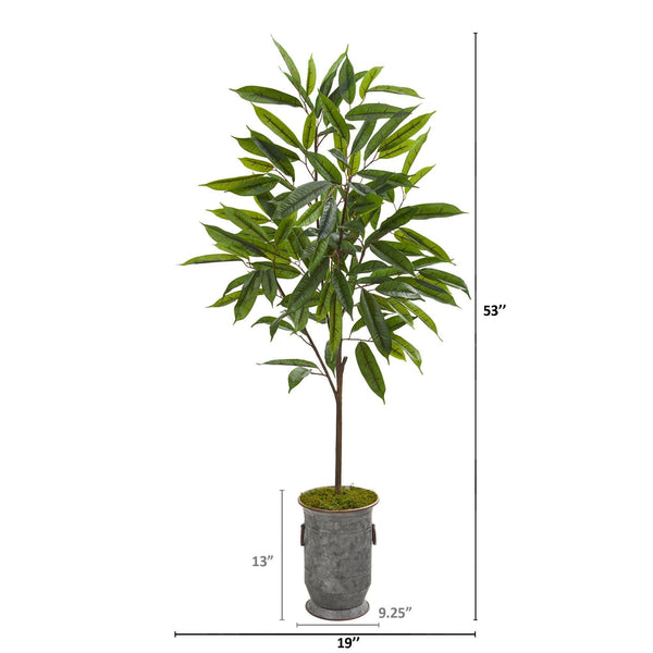 53” Ficus Artificial Plant in Vintage Metal Planter