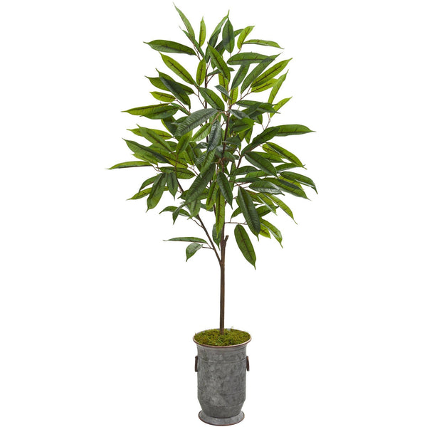 53” Ficus Artificial Plant in Vintage Metal Planter