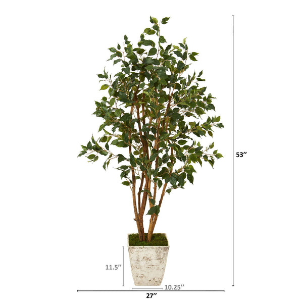 53” Ficus Artificial Tree in Country White Planter