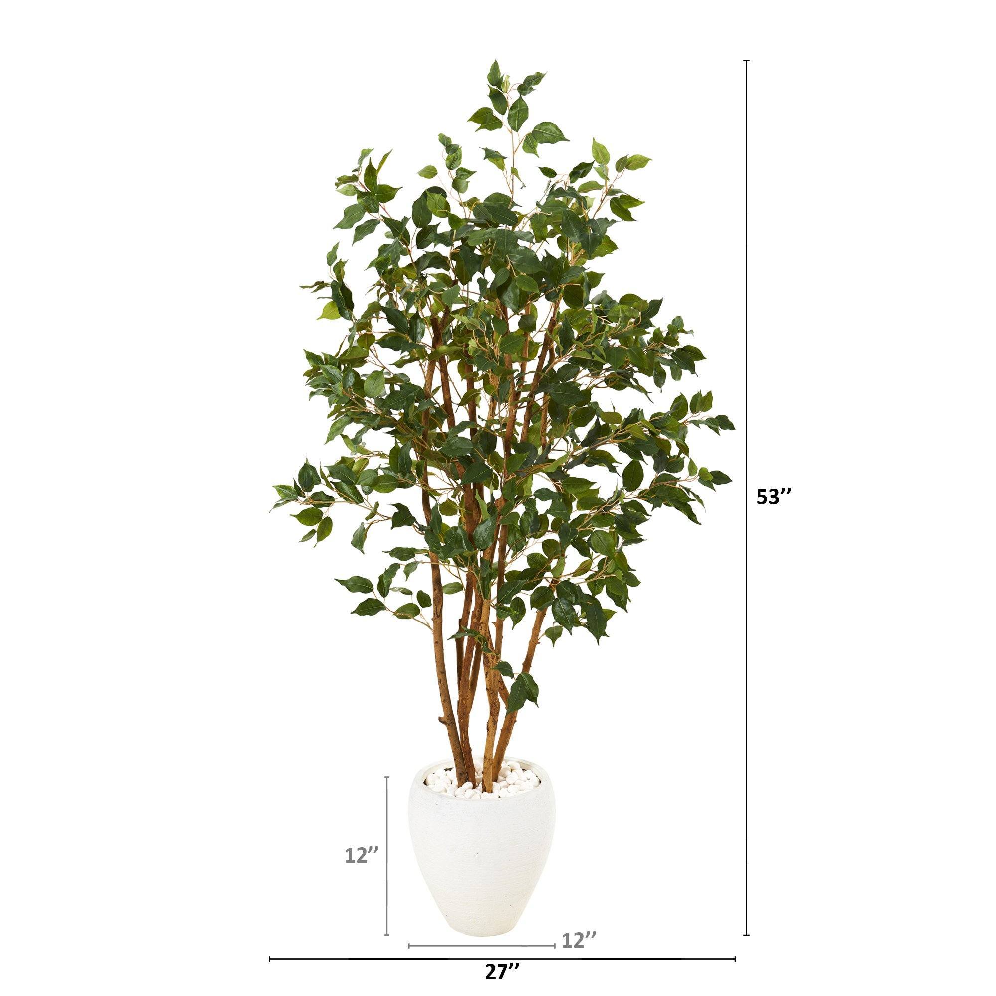 53” Ficus Artificial Tree in White Planter | Nearly Natural