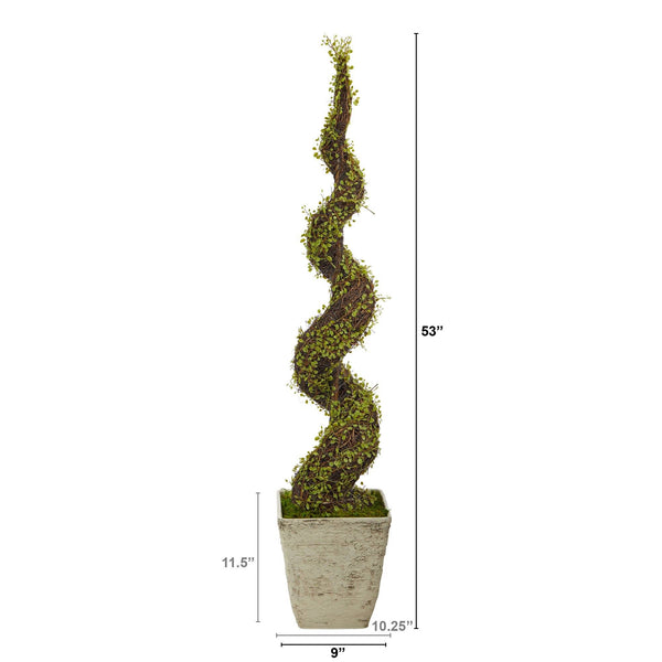 53” Mohlenbechia Spiral Artificial Tree in Country White Planter