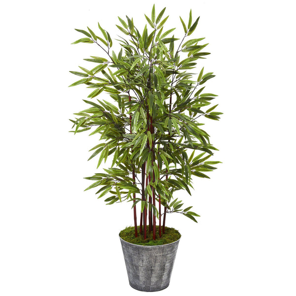 54” Bamboo Artificial Tree in Black Embossed Tin Planter