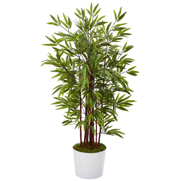 54” Bamboo Artificial Tree in White Tin Planter