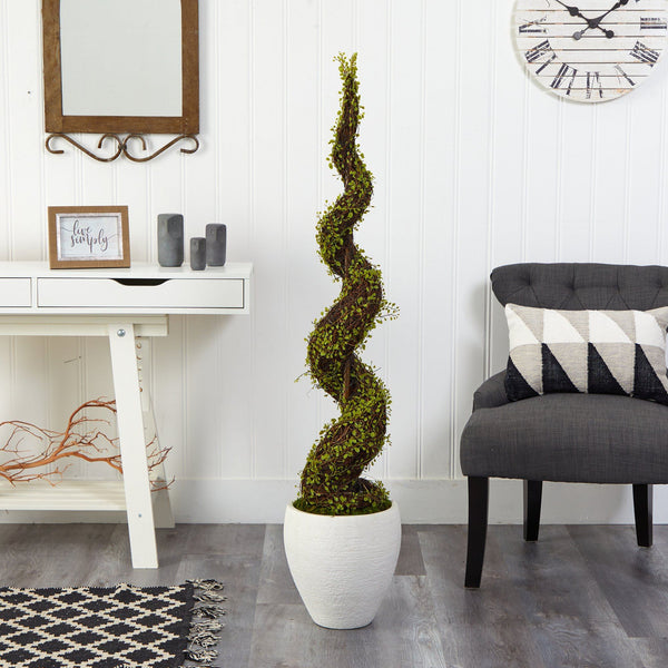 54” Mohlenbechia Spiral Artificial Tree in White Planter