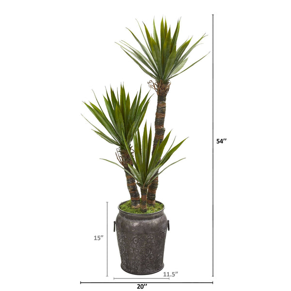 54” Yucca Artificial Tree in Metal Planter
