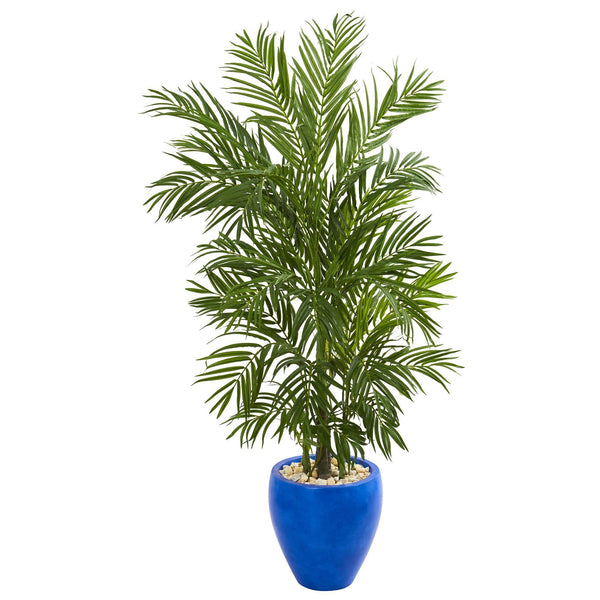 palm plants online Nearly Natural 5.5 ft. Artificial Areca Palm Tree in Blue Planter