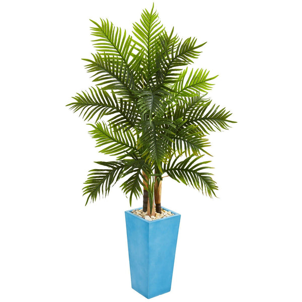5.5’ Areca Palm Artificial Tree in Turquoise Planter (Real Touch)