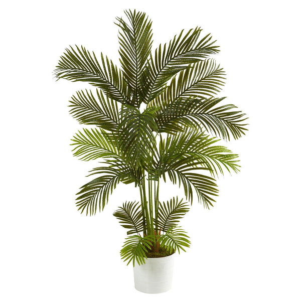 5.5' Areca Palm Artificial Tree in White Tin Planter