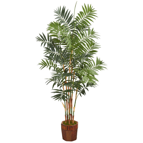 5.5’ Bamboo Artificial Palm Tree in Decorative Wood Planter