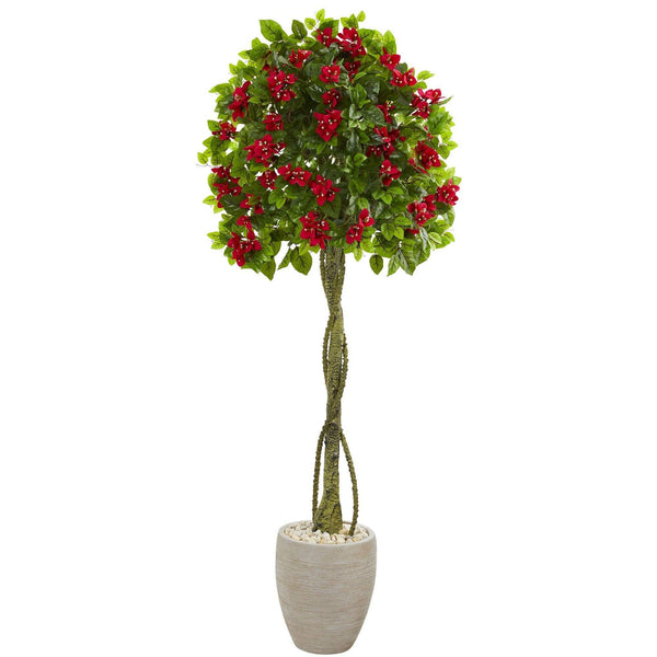 5.5’ Bougainvillea Topiary Artificial Tree in Sand Colored Planter