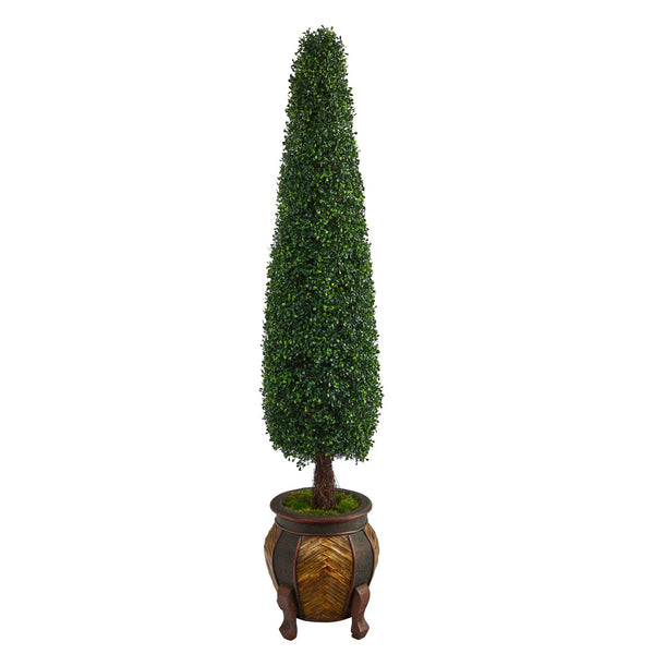 5.5’ Boxwood Topiary Artificial Tree in Decorative Planter (Indoor/Outdoor)