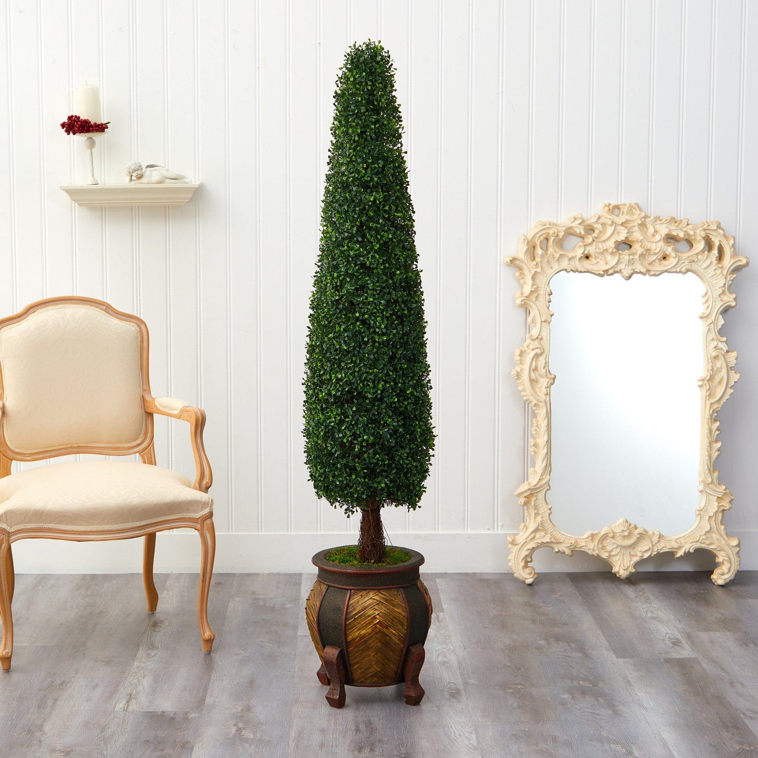 5.5’ Boxwood Topiary Artificial Tree in Decorative Planter (Indoor/Outdoor)
