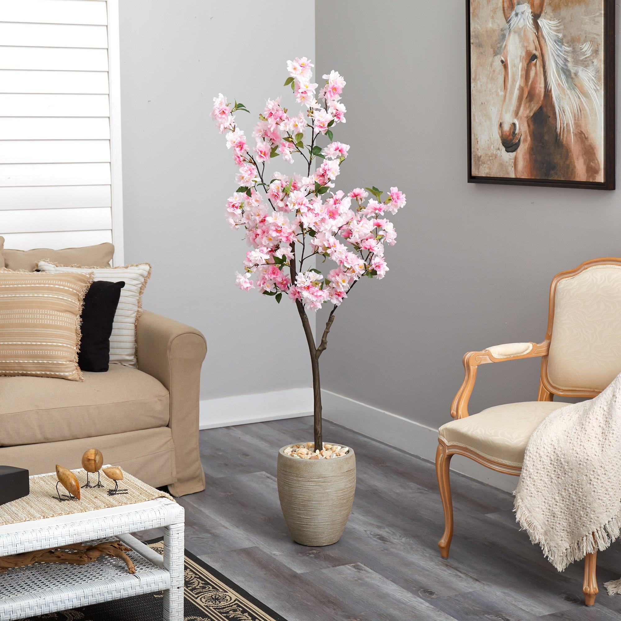 5.5' Cherry Blossom Artificial Tree in Sand Colored Planter