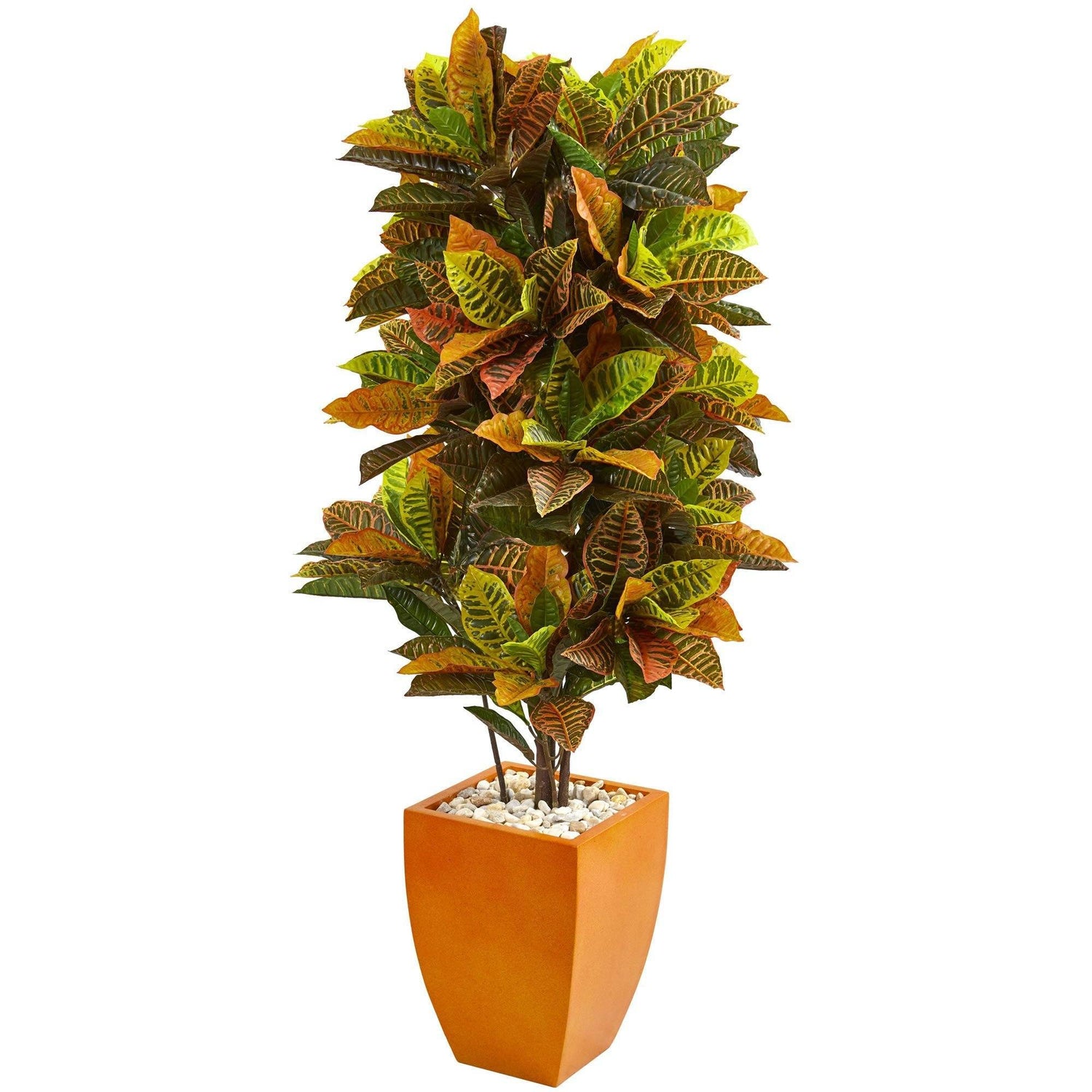 5.5’ Croton Artificial Plant in Orange Planter (Real Touch)