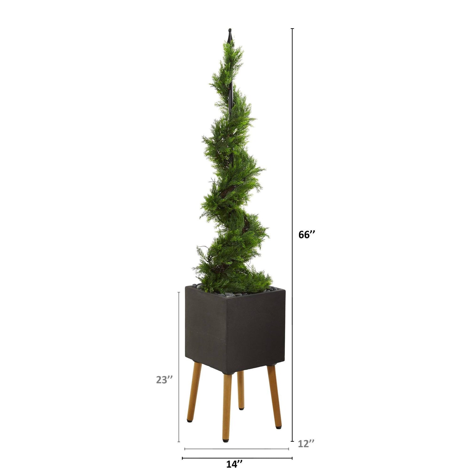5.5’ Cypress Artificial Spiral Topiary Tree in Black Planter with Stand