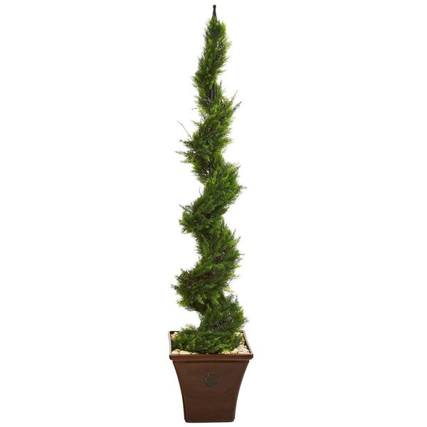 5.5’ Cypress Artificial Spiral Tree in Brown Planter
